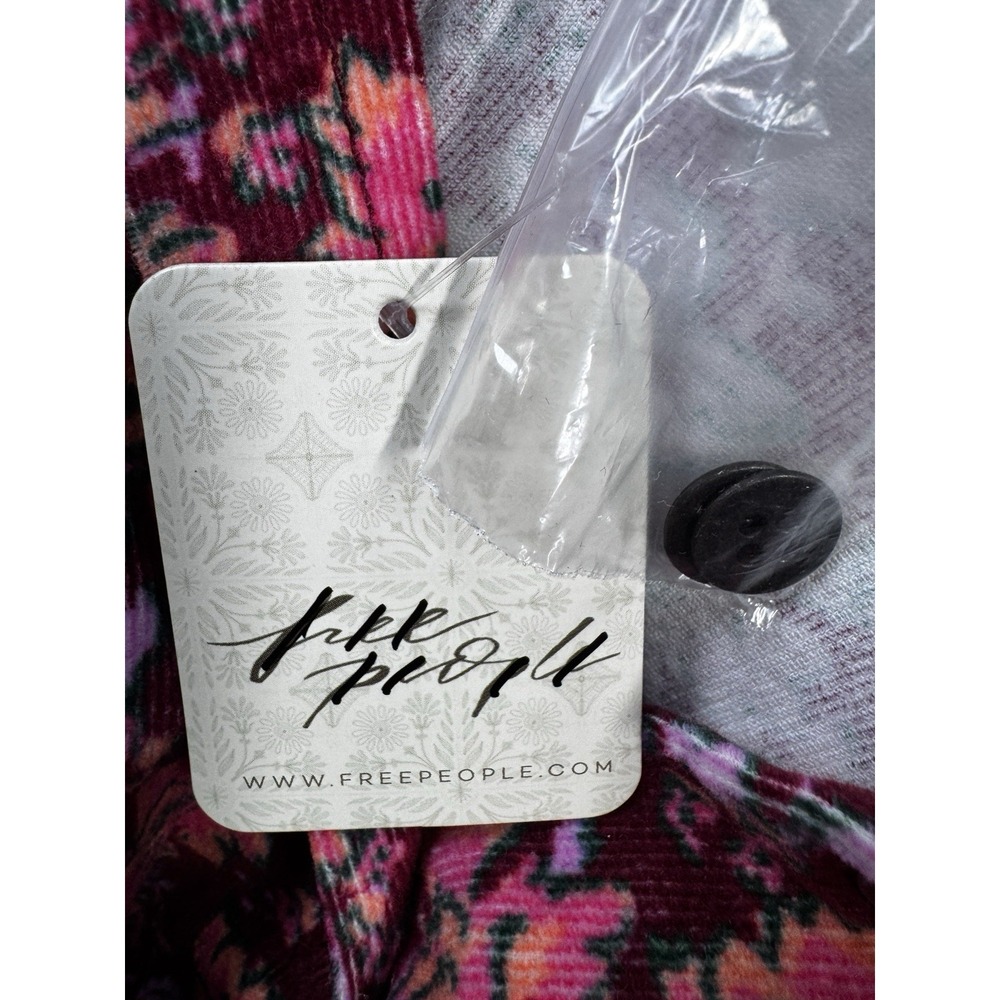 Free People NWT Floral Corduroy Mini Dress Size 2 Berry Plum Button Front Boho - Picture 10 of 14